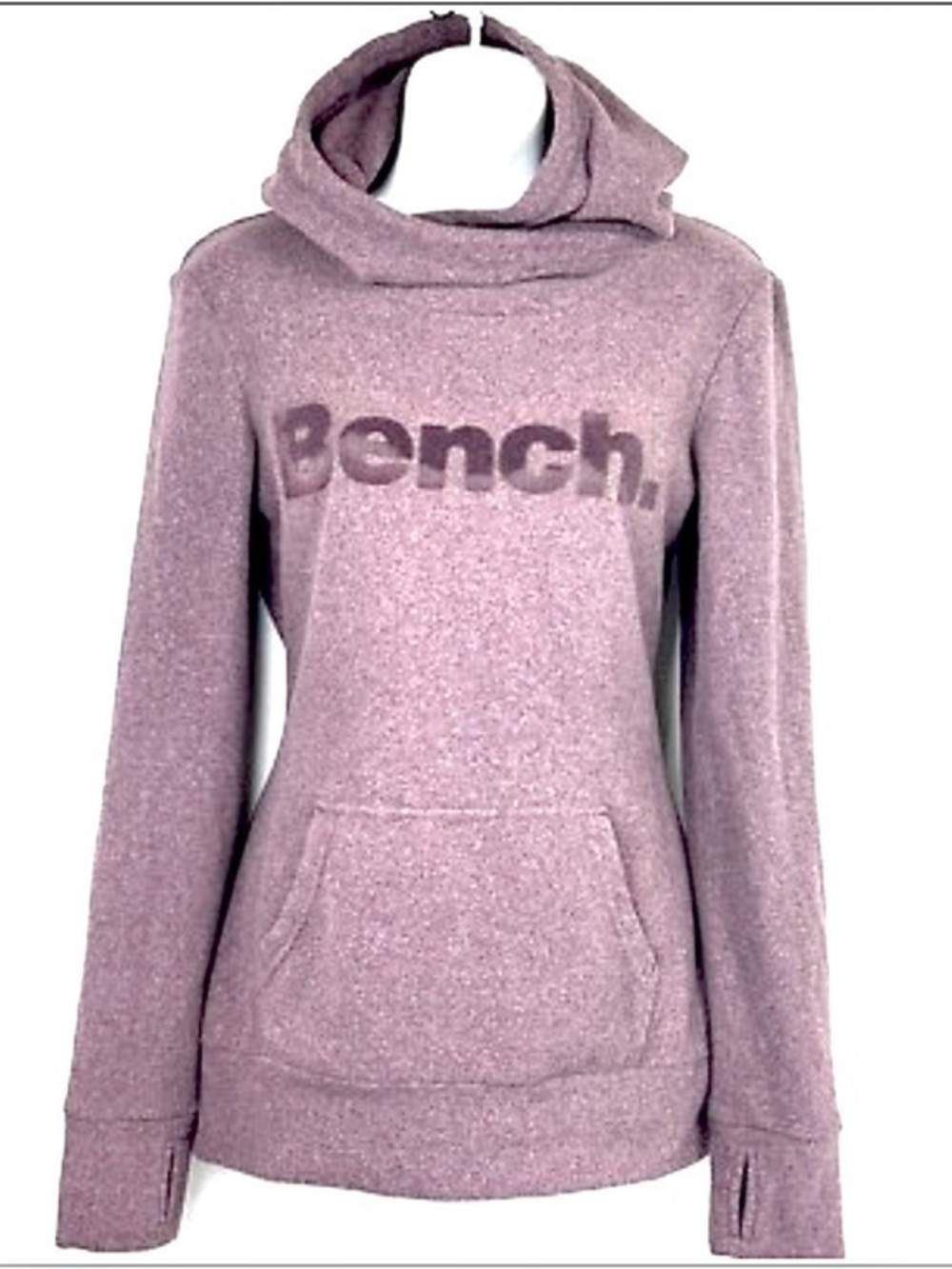 Bench Heathered Mauve Funnel-Neck Hoodie With Velvet Logo and Thumb Holes